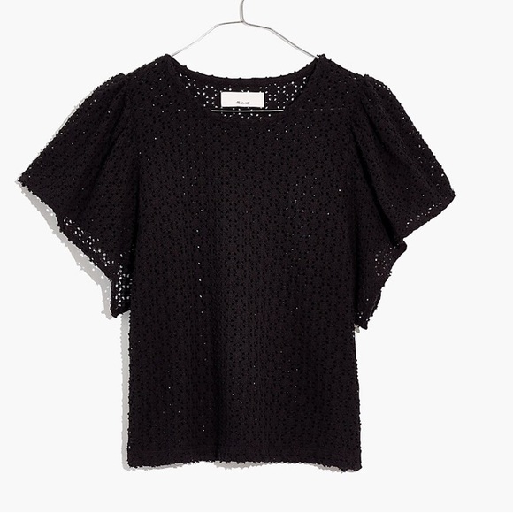 Madewell Texture & Thread Eyelet Flutter-Sleeve Top - S - Picture 1 of 8